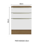 Bajo Mesada 60 x 60 cm 3 Cajones (Con Mesada) Marrón/Blanco Lux Madesa
