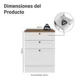 Bajo Mesada de Cocina 60 x 60 cm 3 Cajones (con Mesada) Blanco/Marrón Vik Madesa