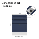 Bajo Mesada de Cocina 60 x 60 cm 3 Cajones (Sin Mesada) Blanco/Azul Vik Madesa