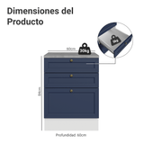 Bajo Mesada de Cocina 60 x 60 cm 3 Cajones (con Mesada) Blanco/Azul Vik Madesa
