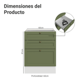 Bajo Mesada de Cocina 60 x 60 cm 3 Cajones (Sin Mesada) Blanco/Verde Vik Madesa
