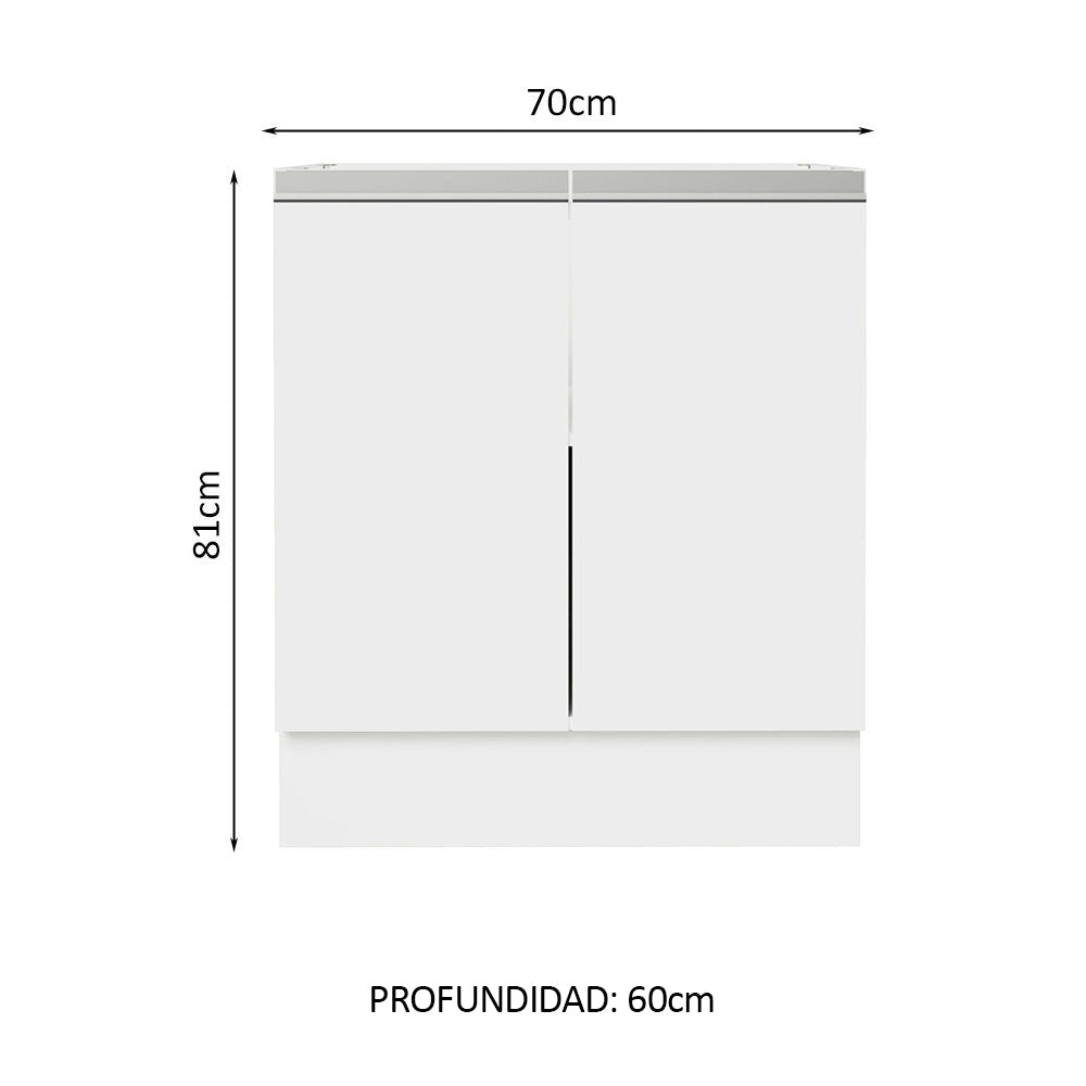 Bajo Mesada Cocina 70 x 60 cm 2 Puertas (Sin Mesada) Blanco Glamy Madesa
