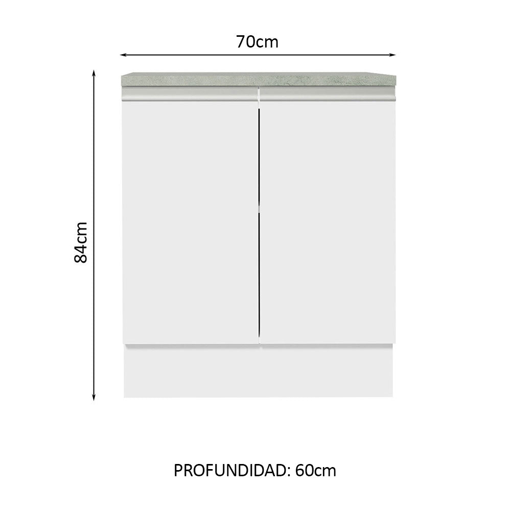 Bajo Mesada 70 x 60 cm 2 Puertas (Con Mesada) Blanco Glamy Madesa