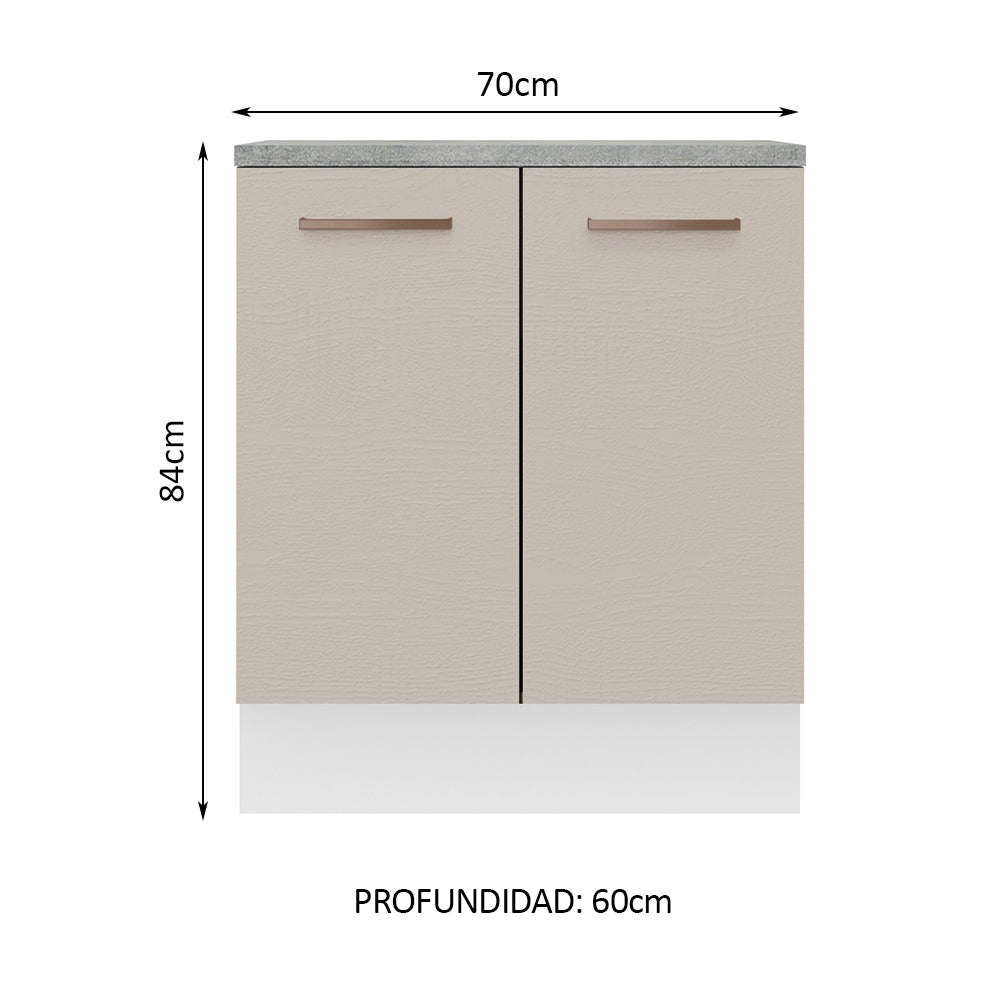 Bajo Mesada Cocina 70 x 60 cm 2 Puertas (Con Mesada) Blanco/Crema Agata Madesa