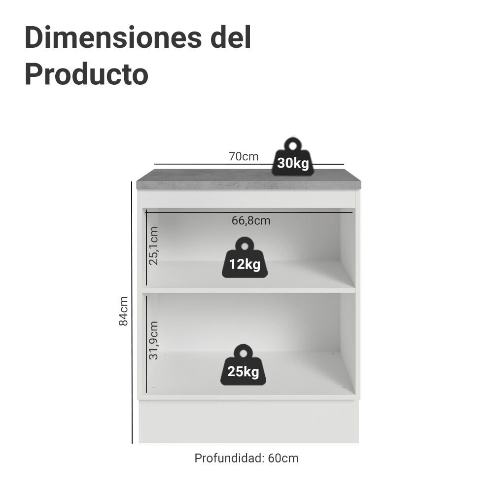 Bajo Mesada 70 x 60 cm 2 Puertas (Con Mesada) Blanco/Crema Vik Madesa