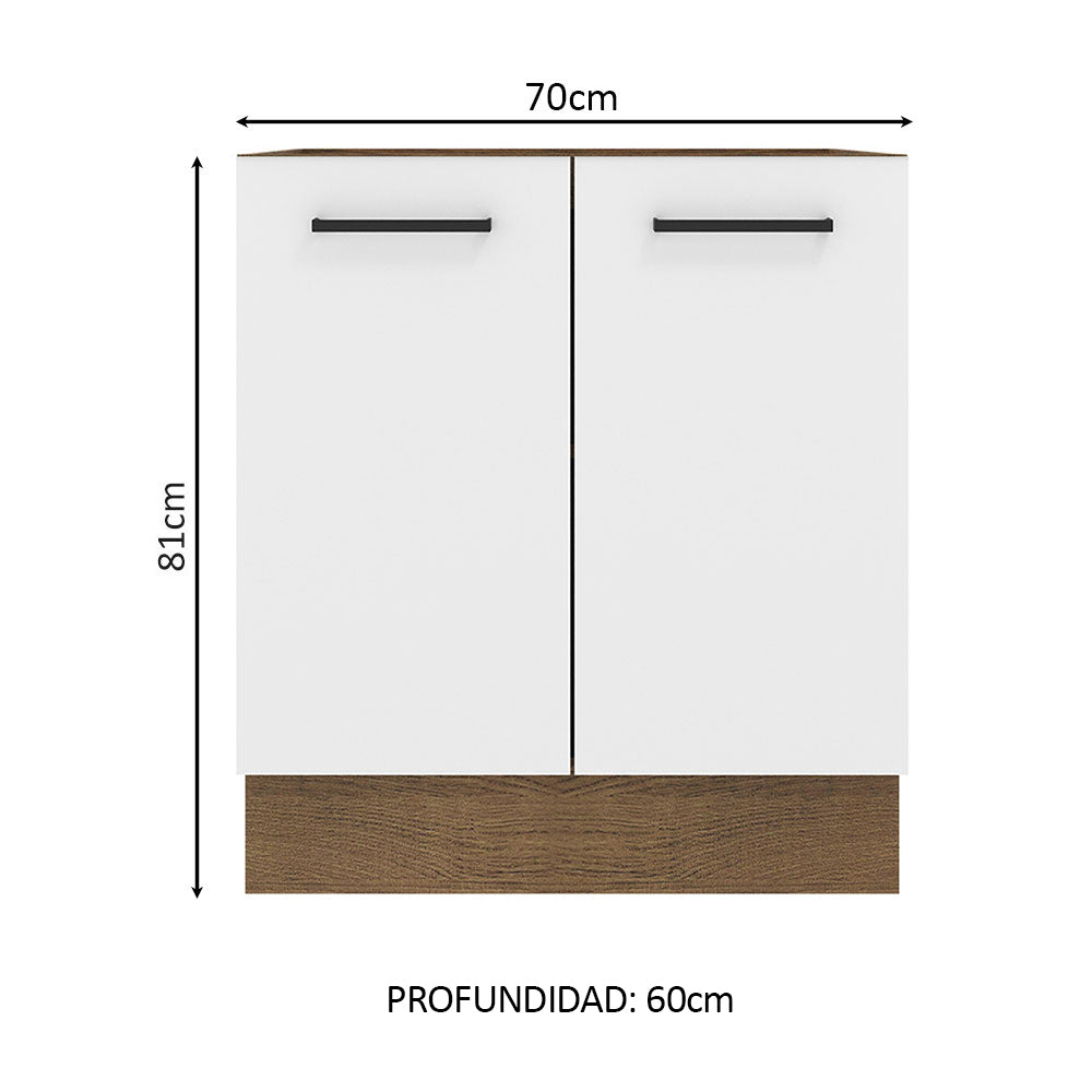 Bajo Mesada Cocina 70 x 60 cm 2 Puertas (Sin Mesada) Marrón/Blanco Agata Madesa