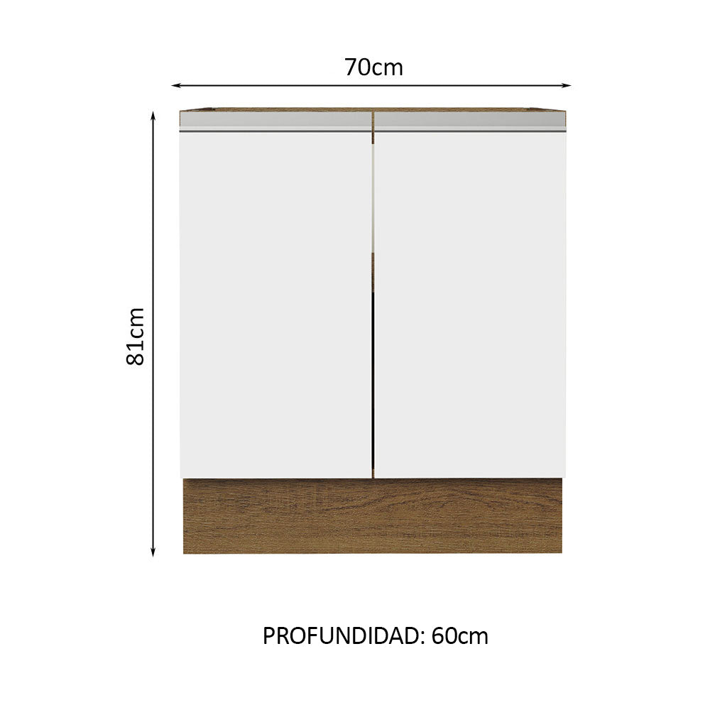 Bajo Mesada Cocina 70 x 60 cm 2 Puertas (Sin Mesada) Marrón/Blanco Glamy Madesa