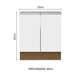 Bajo Mesada Cocina 70 x 60 cm 2 Puertas (Sin Mesada) Marrón/Blanco Glamy Madesa