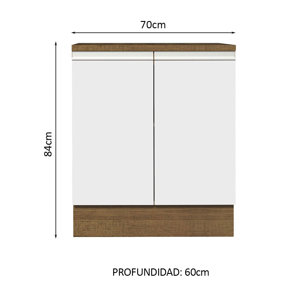 Bajo Mesada 70 x 60 cm 2 Puertas (Con Mesada) Marrón/Blanco Glamy Madesa