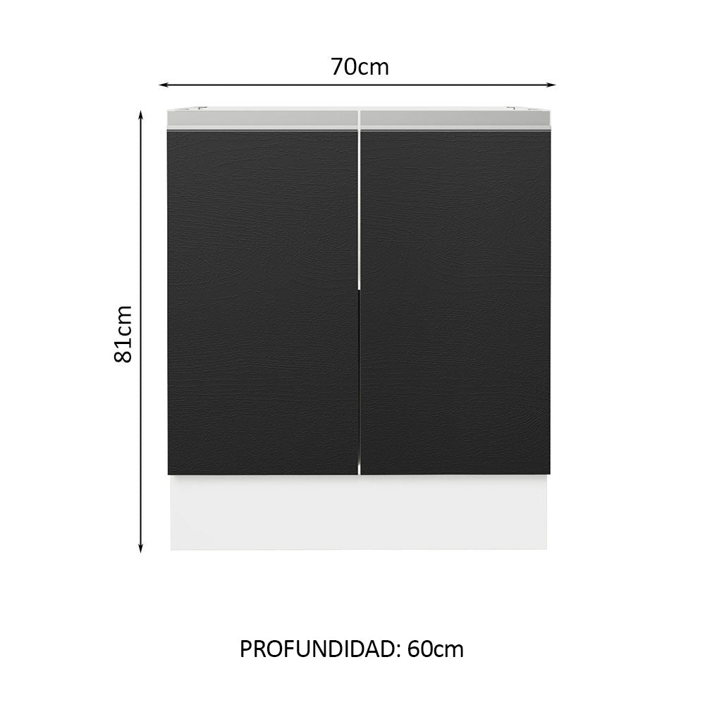 Bajo Mesada Cocina 70 x 60 cm 2 Puertas (Sin Mesada) Blanco/Negro Glamy Madesa