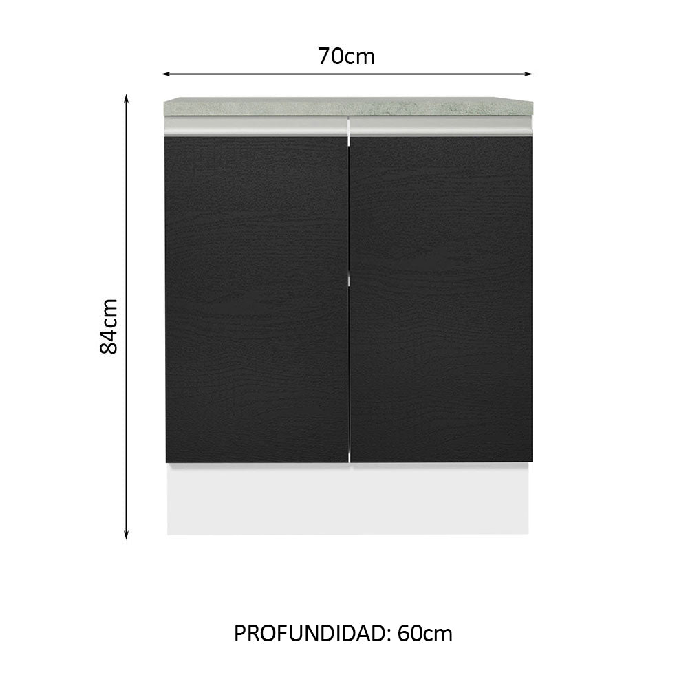 Bajo Mesada 70 x 60 cm 2 Puertas (Con Mesada) Blanco/Negro Glamy Madesa