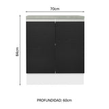 Bajo Mesada 70 x 60 cm 2 Puertas (Con Mesada) Blanco/Negro Glamy Madesa