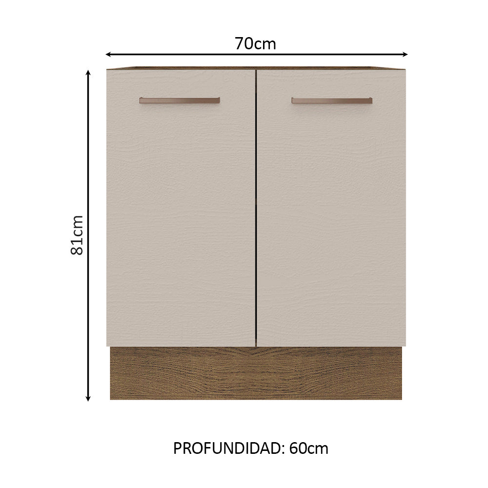 Bajo Mesada Cocina 70 x 60 cm 2 Puertas (Sin Mesada) Marrón/Crema Agata Madesa