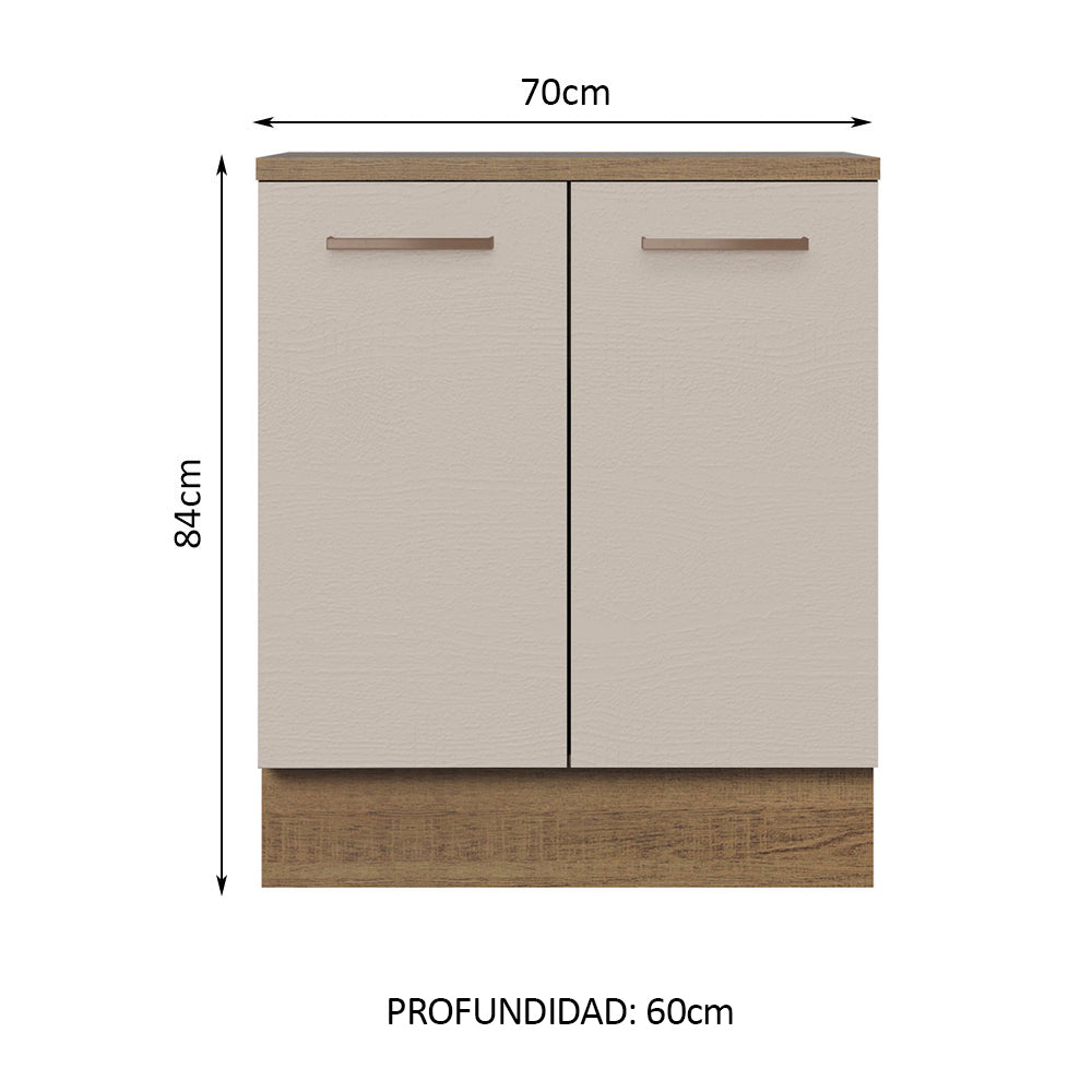 Bajo Mesada Cocina 70 x 60 cm 2 Puertas (Con Mesada) Marrón/Crema Agata Madesa