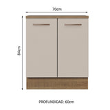 Bajo Mesada Cocina 70 x 60 cm 2 Puertas (Con Mesada) Marrón/Crema Agata Madesa