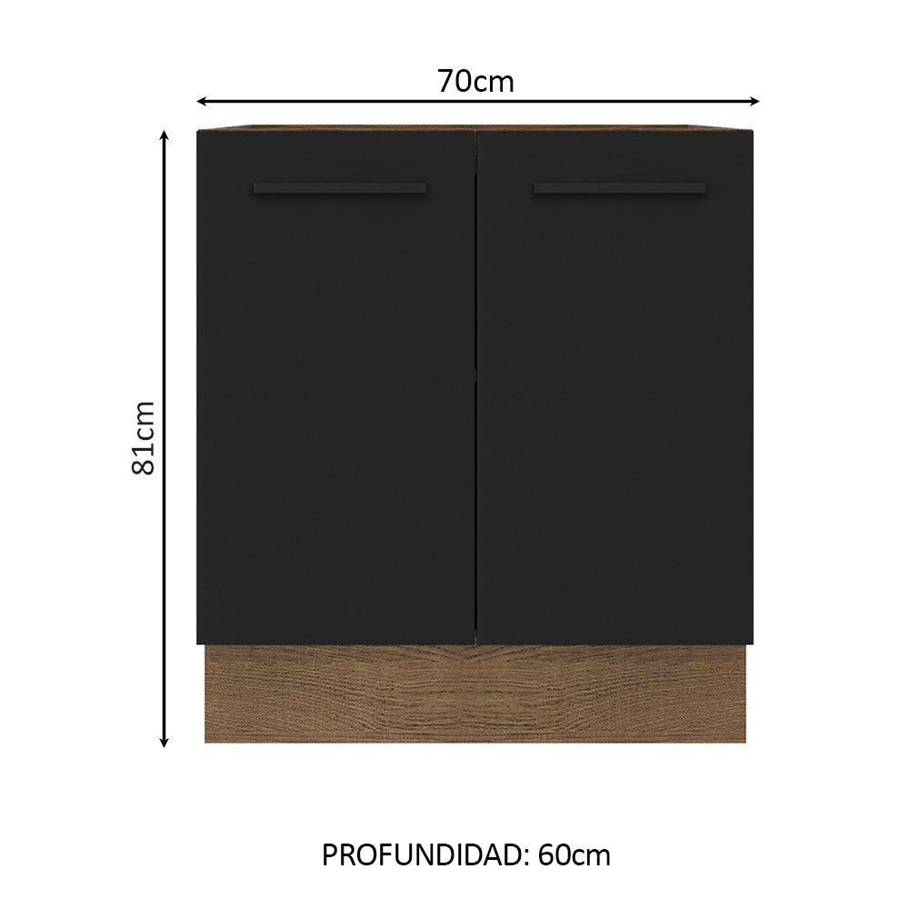 Bajo Mesada Cocina 70 x 60 cm 2 Puertas (Sin Mesada) Marrón/Negro Agata Madesa