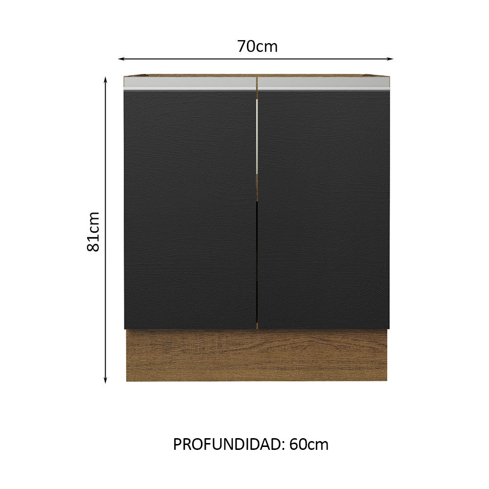 Bajo Mesada Cocina 70 x 60 cm 2 Puertas (Sin Mesada) Marrón/Negro Glamy Madesa