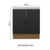 Bajo Mesada Cocina 70 x 60 cm 2 Puertas (Sin Mesada) Marrón/Negro Glamy Madesa