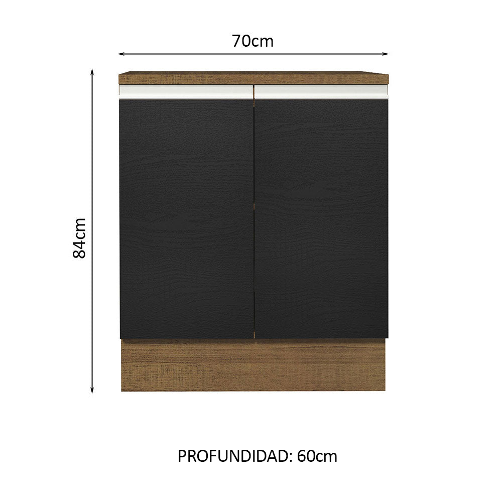 Bajo Mesada 70 x 60 cm 2 Puertas (Con Mesada) Marrón/Negro Glamy Madesa