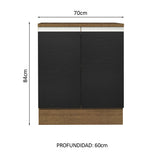 Bajo Mesada 70 x 60 cm 2 Puertas (Con Mesada) Marrón/Negro Glamy Madesa