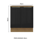 Bajo Mesada 70 cm x 60 cm, 2 Puertas Lux Marrón/Negro