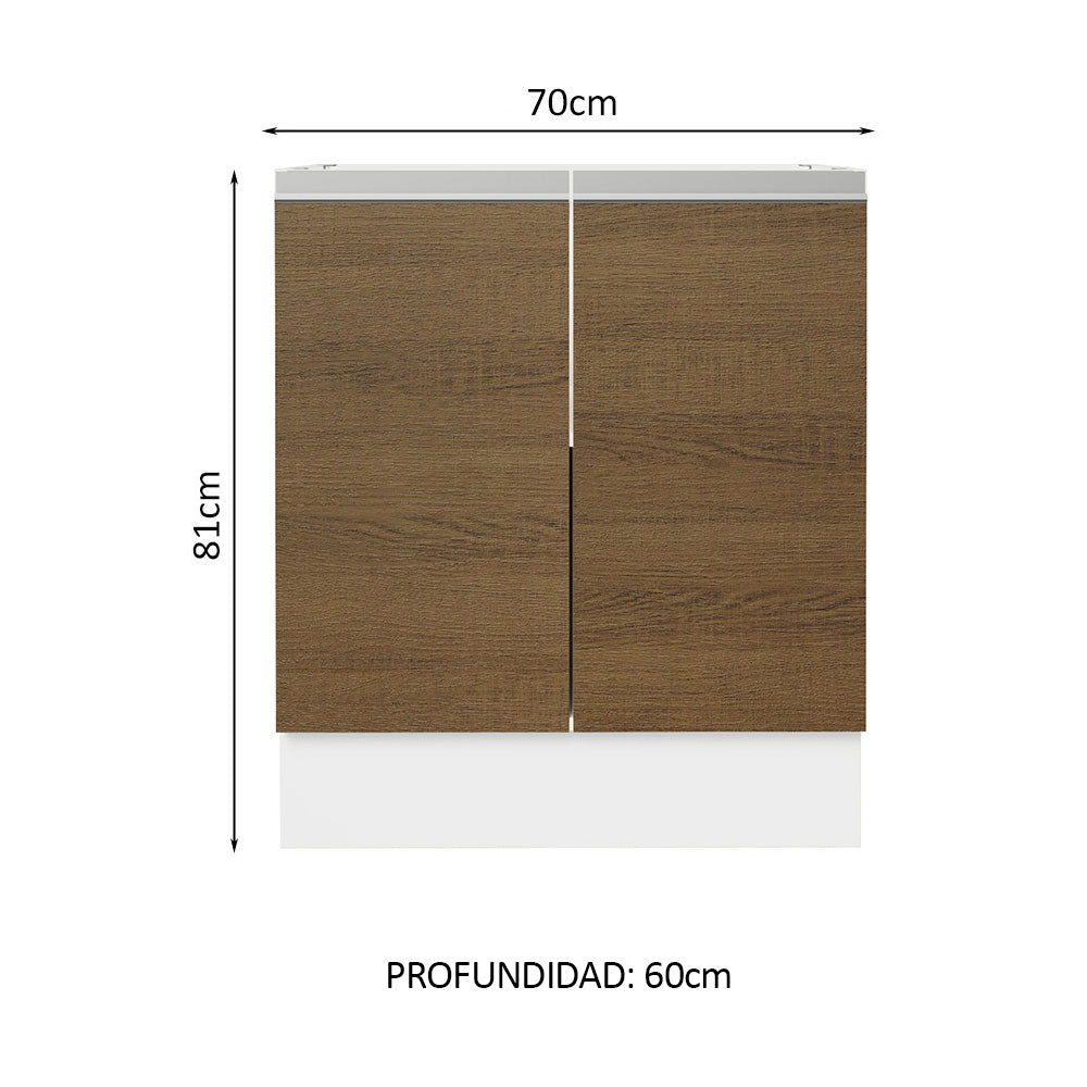 Bajo Mesada Cocina 70 x 60 cm 2 Puertas (Sin Mesada) Blanco/Marrón Glamy Madesa