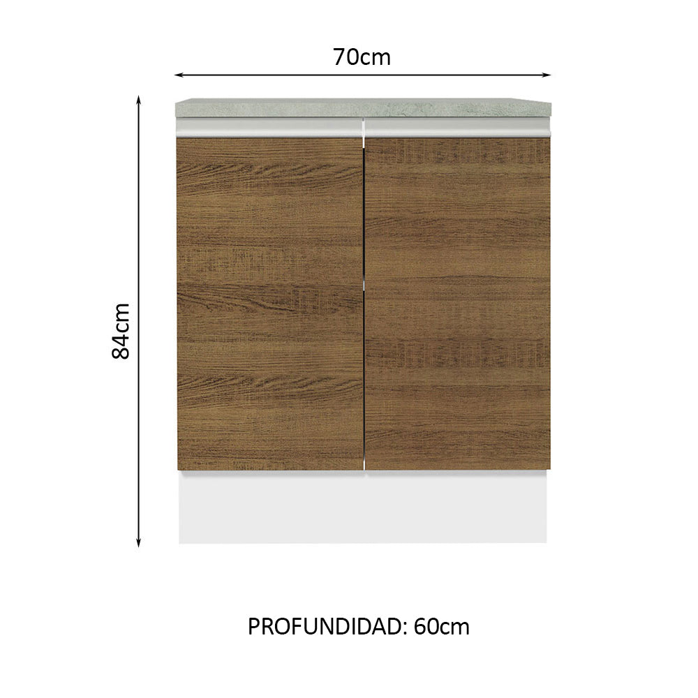 Bajo Mesada 70 x 60 cm 2 Puertas (Con Mesada) Blanco/Marrón Glamy Madesa