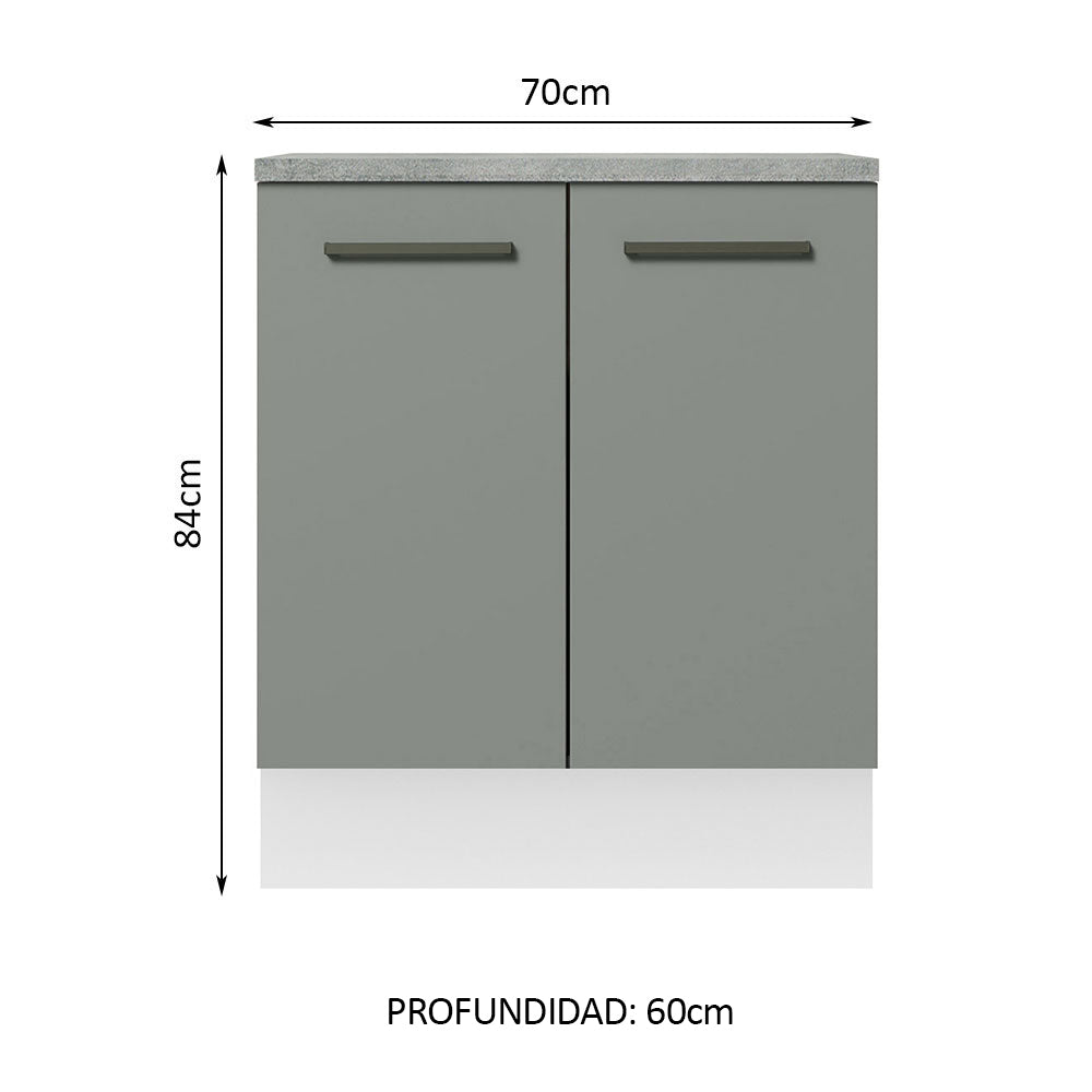 Bajo Mesada Cocina 70 x 60 cm 2 Puertas (Con Mesada) Blanco/Gris Agata Madesa
