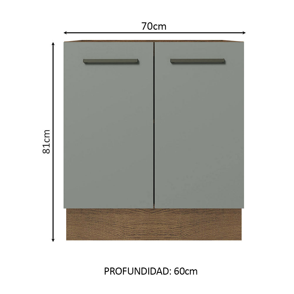 Bajo Mesada Cocina 70 x 60 cm 2 Puertas (Sin Mesada) Marrón/Gris Agata Madesa