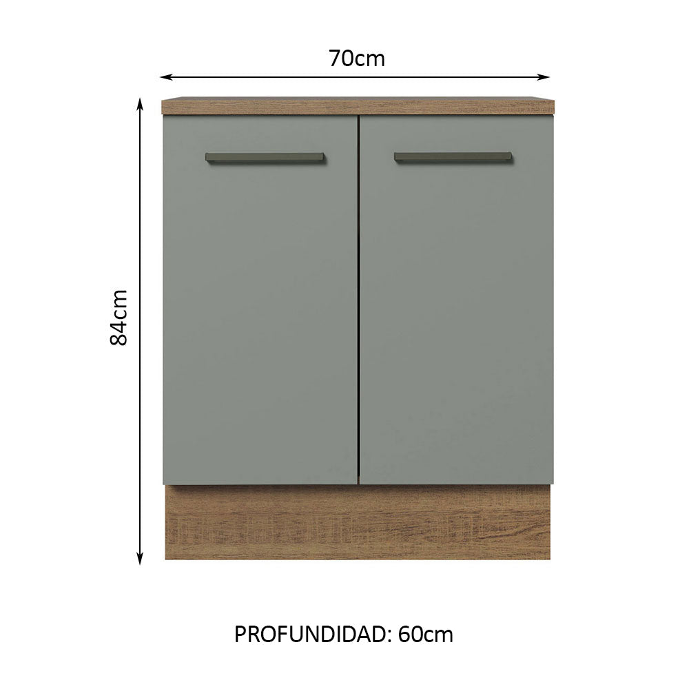 Bajo Mesada Cocina 70 x 60 cm 2 Puertas (Con Mesada) Marrón/Gris Agata Madesa