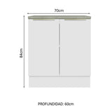 Bajo Mesada 70 cm x 60 cm, Sin cajones 2 Puertas Lux Blanco/Blanco