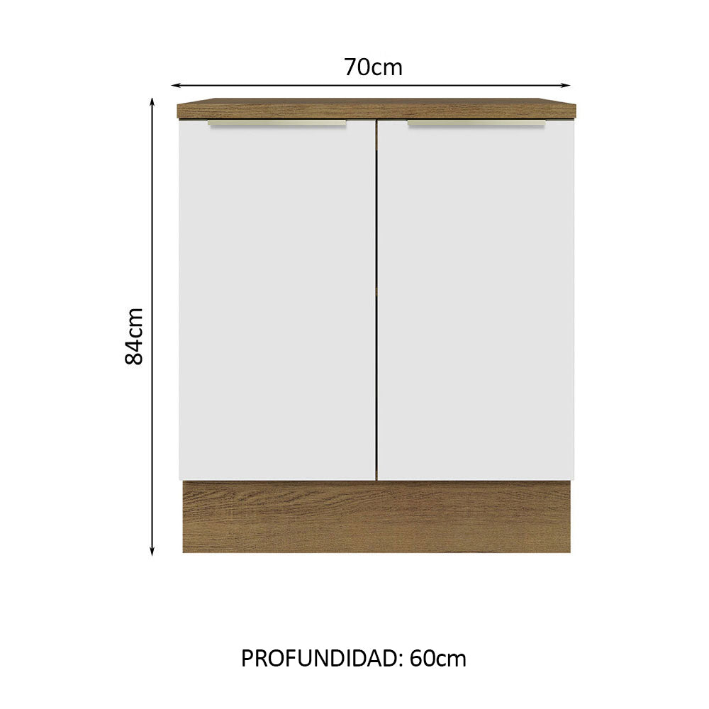 Bajo Mesada 70 cm x 60 cm, Sin cajones 2 Puertas Lux Marrón/Blanco