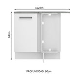 Bajo Mesada Esquinera 102cm x 64 cm (Con Mesada) Agata Blanco