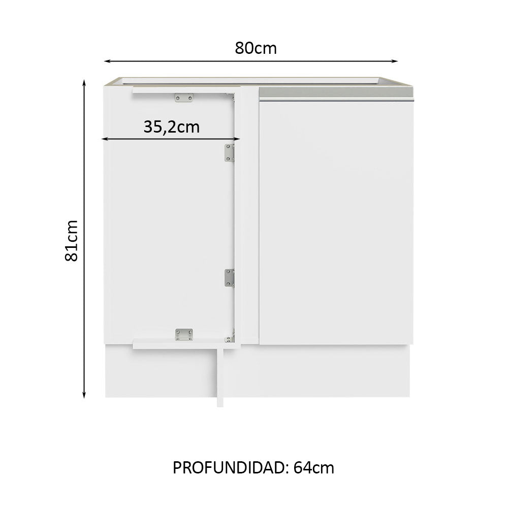 Bajo Mesada Esquinero 1 Puerta 60 cm Profundidad (Sin Mesada) Blanco Glamy Madesa