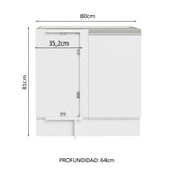 Bajo Mesada Esquinero 1 Puerta 60 cm Profundidad (Sin Mesada) Blanco Glamy Madesa