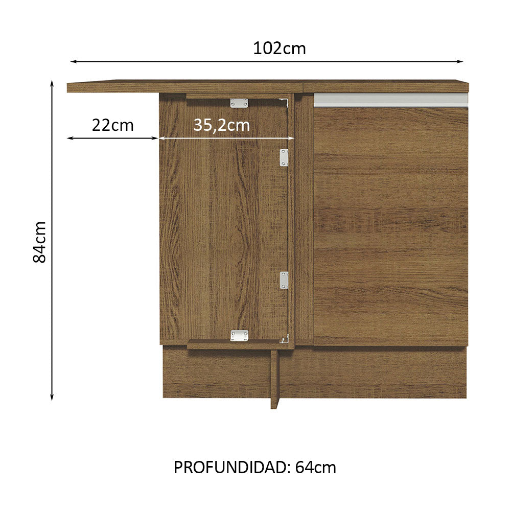 Bajo Mesada Esquinero 102 cm x 64 cm   (Con Mesada) Glamy Marrón