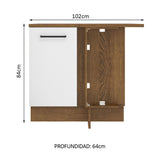 Bajo Mesada Esquinera 102cm x 64 cm Profundidad (Con Mesada) Agata Marrón/Blanco