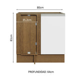 Bajo Mesada Esquinero 1 Puerta 60 cm Profundidad (Sin Mesada) Marrón/Blanco Glamy Madesa