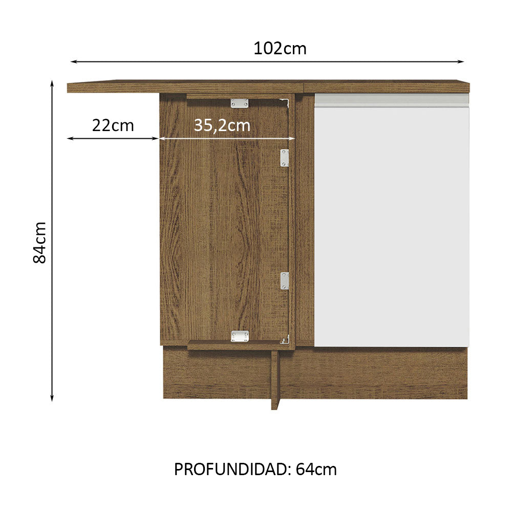 Bajo Mesada Esquinero 102 cm x 64 cm (Con Mesada) Glamy Marrón/Blanco