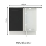 Bajo Mesada Cocina Esquinera 1 Puerta 60 cm Profundidad (Con Mesada) Blanco/Negro Agata Madesa