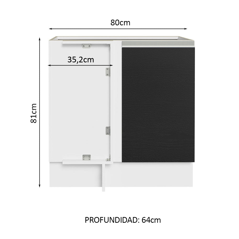 Bajo Mesada Esquinero 1 Puerta 60 cm Profundidad (Sin Mesada) Blanco/Negro Glamy Madesa