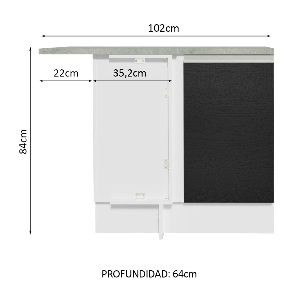 Bajo Mesada Esquinera 102 cm 64 cm (Con Mesada) Glamy Blanco/Negro