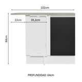 Bajo Mesada Esquinera 102 cm 64 cm (Con Mesada) Glamy Blanco/Negro