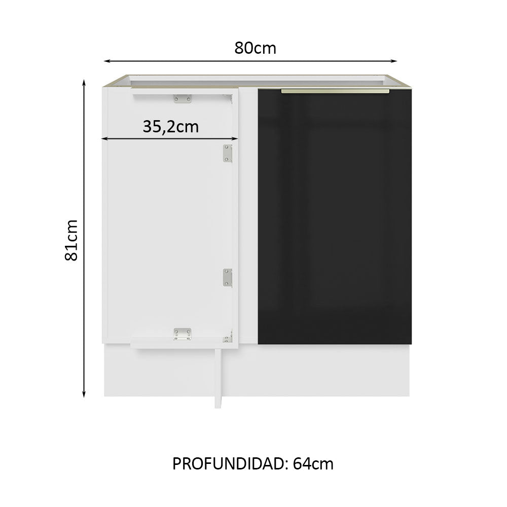 Bajo Mesada 80 cm x 60 cm, 1 Puerta Lux Blanco/Negro