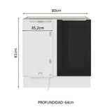 Bajo Mesada 80 cm x 60 cm, 1 Puerta Lux Blanco/Negro
