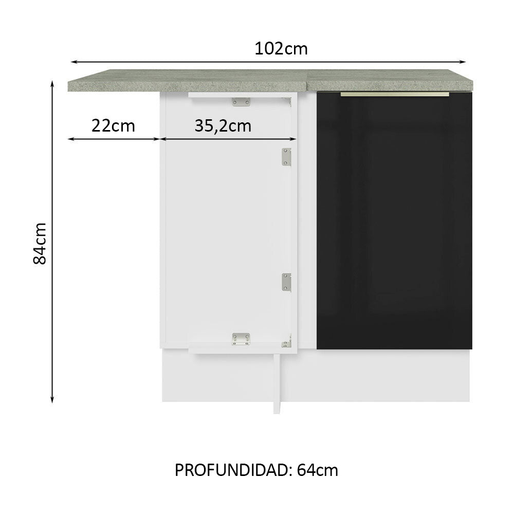 Bajo Mesada 102 cm x 64 cm, Sin cajones 1 Puerta Lux Blanco/Negro