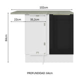 Bajo Mesada 102 cm x 64 cm, Sin cajones 1 Puerta Lux Blanco/Negro