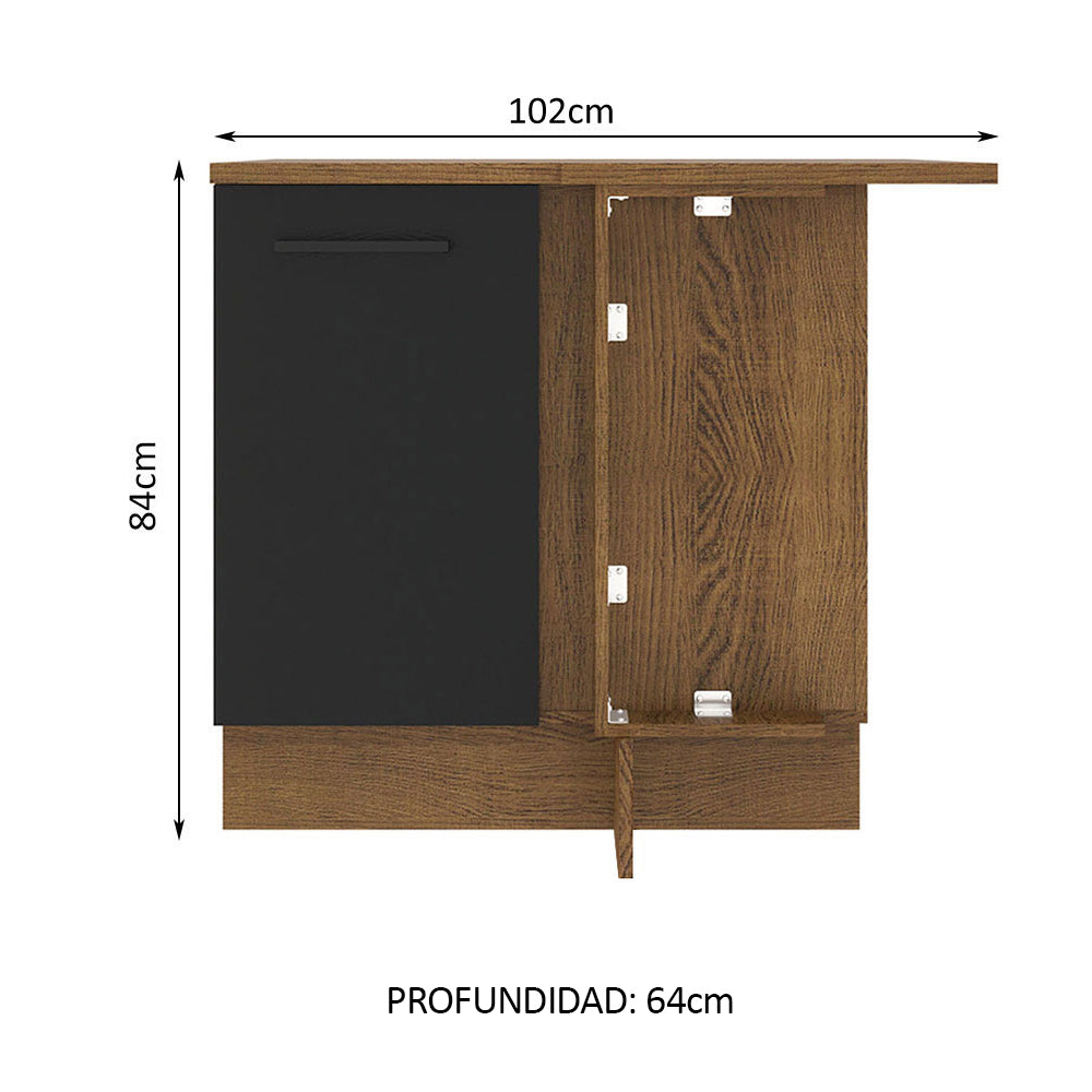 Bajo Mesada Cocina Esquinera 1 Puerta 60 cm Profundidad (Con Mesada) Marrón/Negro Agata Madesa