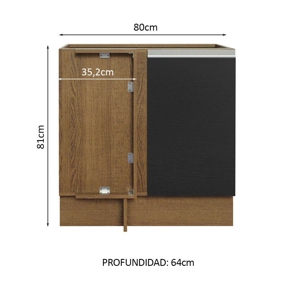 Bajo Mesada Esquinero 1 Puerta 60 cm Profundidad (Sin Mesada) Marrón/Negro Glamy Madesa