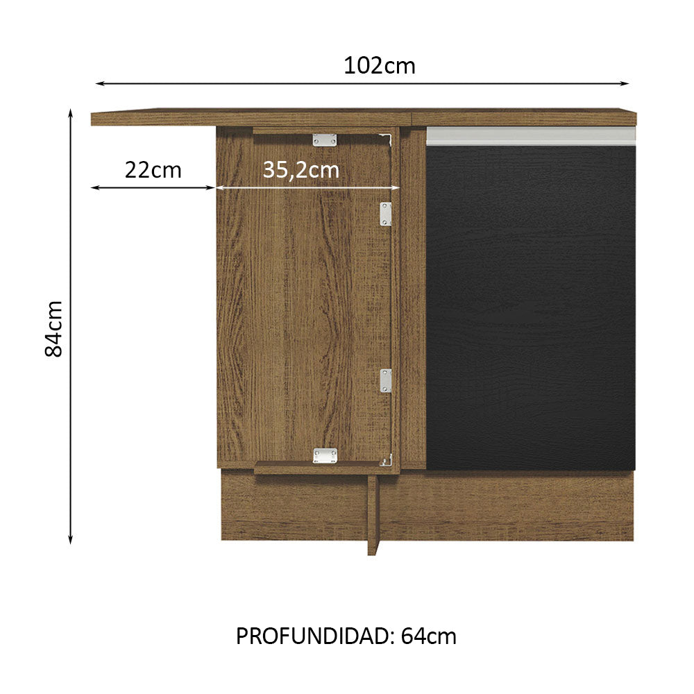Bajo Mesada Esquinero 102 cm x 64 cm  (Con Mesada) Glamy Marrón/Negro